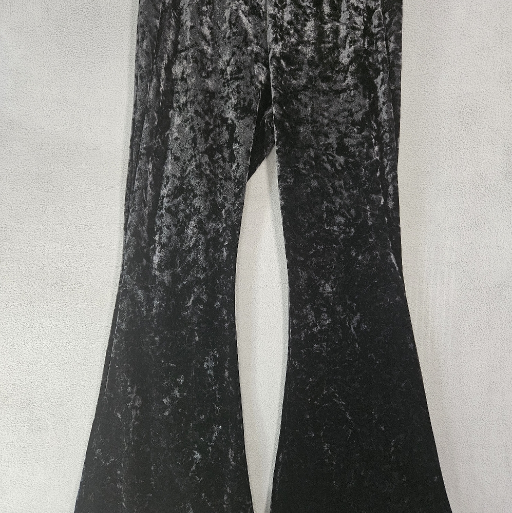 Vintage Y2K Rue21 Velvet Black Flare Pants Pullup Whimsy Goth Size Large